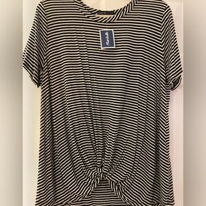 Kim & Cami Black and White Striped Twist Front Tee